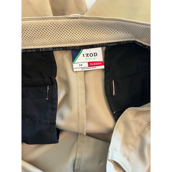 IZOD Golf Classic Men's Tan Flat Front Zipper Cargo Size 34 Khaki Shorts - Picture 3 of 5